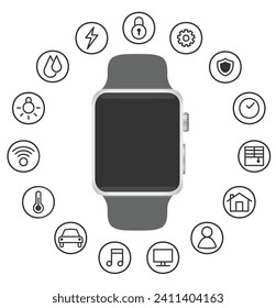 Wireless Smart Watch isolated on white
background.smart band fitness tracker
hand path isolated on white. Smartwatch
Vector Icon - Digital Watch illustration
Black Silhouette isolated on white.