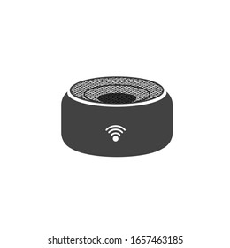 Wireless-Lautsprecher. Boombox. Nachladbarer Subwoofer. Flaches minimalistisches Design. weißer Hintergrund Graue schwarze Vektorillustration. Markenservice-Etikettenbanner-Anzeige. App-Symbol.