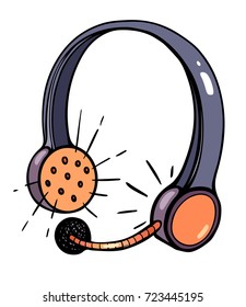 Wireless speaker headset, cartoon image. Artistic freehand drawing.