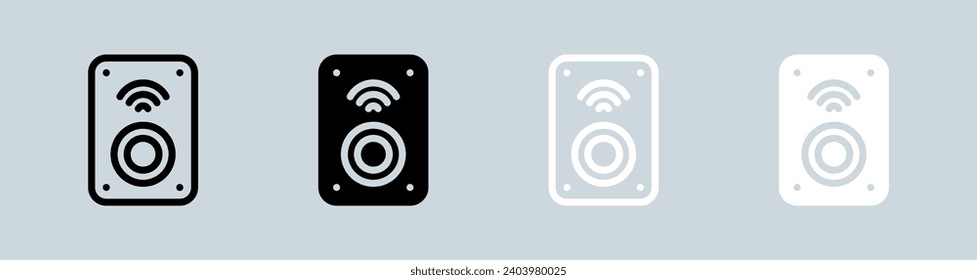 Wireless speaker icon set in black and white. Audio signs vector illustration.