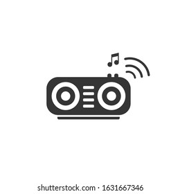 Wireless speaker with radio waves and musical note vector icon