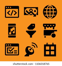 wireless, success, online, background, gadget and television icon vector set. Flat vector design with filled icons. Designed for web and software interfaces