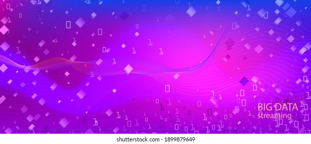 Wireless Tech Vector Presentation. Fractal Fluid Code Matrix Flying Binary Code. Blue Purple Pink Background. Neon Tech Grunge Minimal Layout. Digital Equalizer Slide. Wireless Tech Banner