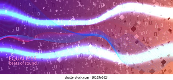 Wireless Tech Vector Presentation. Matrix Falling Binary Code. Computing Colorful Trendy Design. Digital Equalizer Slide. Pink Purple Blue Background. Fractal Flow Glow Wireless Tech Banner