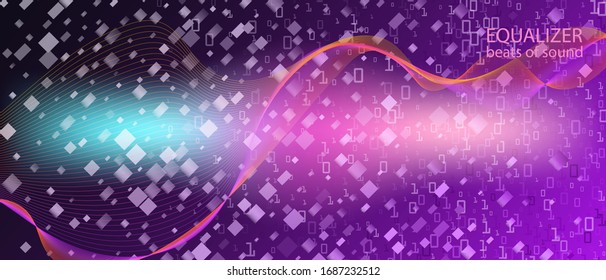 Wireless Tech Vector Presentation. Tech Neon Grunge Music Design. Matrix Falling Binary Code. Cyber Futuristic Slide. Fractal Fluid Data Blue Purple Pink Background. Wireless Tech Banner