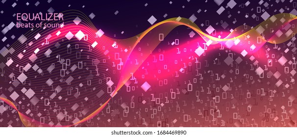 Wireless Tech Vector Presentation. Pink Blue Purple Background. Fractal Fluid Data Matrix Flying Binary Code. Punk Futuristic Slide. Neon Tech Grunge Trendy Design. Wireless Tech Banner