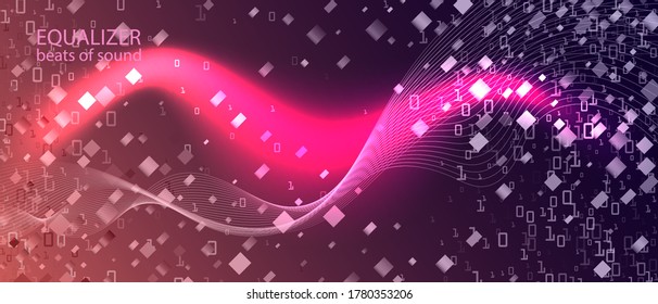 Wireless Tech Wave Vector Background. Blue Purple Pink Background. Technology Grunge Trendy Layout. Fractal Liquid Code Cyber Futuristic Slide. Matrix Falling Binary Code. Wireless Tech Banner