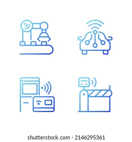 Wireless technologies gradient linear vector icons set. Remote device control. Internet of Things. Thin line contour symbol designs bundle. Isolated outline illustrations collection