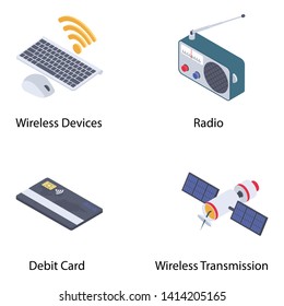 
Wireless Technologies Isometric Icons Set
