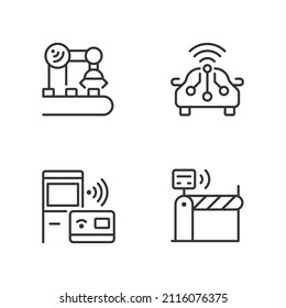 Wireless technologies pixel perfect linear icons set. Remote device control. Internet of Things. Innovative tech. Customizable thin line symbols. Isolated vector outline illustrations. Editable stroke