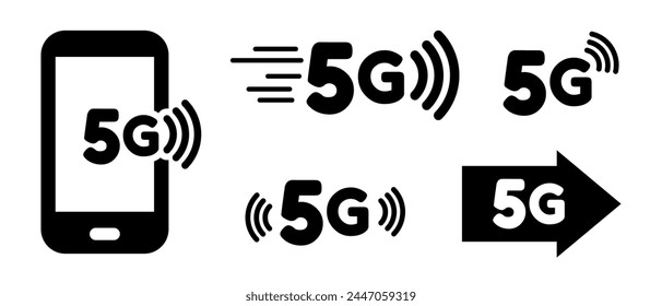 Wireless Technology 5G Icons Set  - Different Vector Illustrations Isolated On White Background