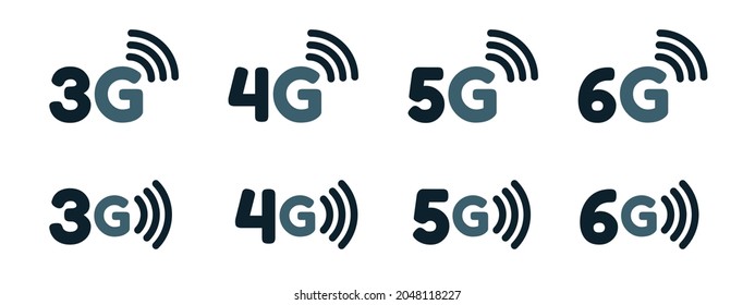 Wireless-Technologie 5G und mehr Symbole - verschiedene Vektorgrafiken einzeln auf weißem Hintergrund