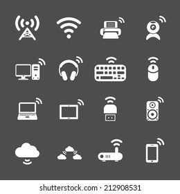 wireless technology computer icon set, each icon is a single object (compound path), vector eps10