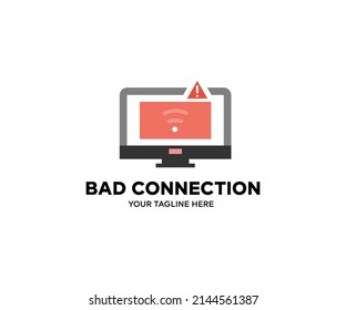 Diseño del logotipo de Wireless Technology Concept. Conexión incorrecta, servicio, mala señal, diseño vectorial de zona e ilustración.