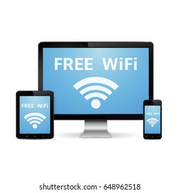 Wireless technology devices with free wifi internet connection symbol
