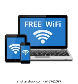 Wireless technology devices and wifi internet connection symbol. Vector illustration.