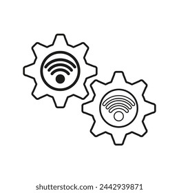 Wireless technology gears icon. Wi-Fi signal in cogwheel symbol. Connectivity settings concept. Network configuration sign. Vector illustration. EPS 10.