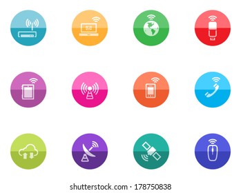 Wireless technology icon series in color circles. 