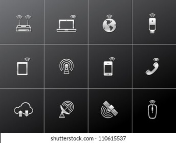 Wireless technology icon series in metallic style