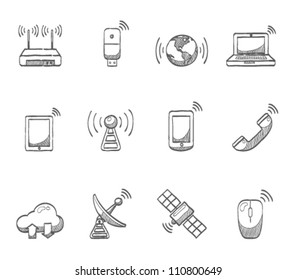 Wireless technology icon series in sketch