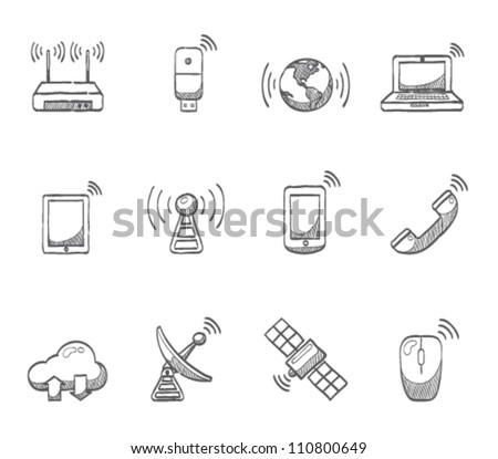 Wireless technology icon series in sketch