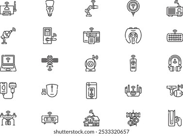 La colección de iconos de tecnología inalámbrica es una Ilustración vectorial con trazo editable.