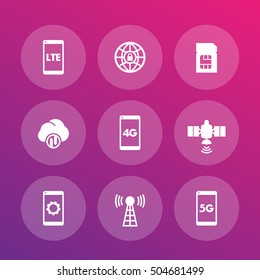 wireless technology icons, lte, communications, 4g, 5g mobile network