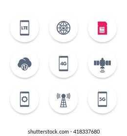 wireless technology icons set, 4g network pictogram, lte icon, mobile communication, connection signs, 4g, 5g mobile internet, vector illustration
