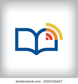 Wireless technology and network logo design with unique book. It has a linear design and flat style. vector flat style. suitable for company
