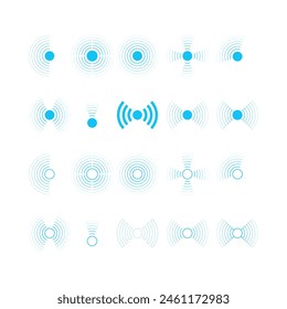 Wireless Technology with Radar and WiFi Vector. Wi-Fi Signal Circles, Sonar Sound Waves, Digital Radar, and Sonar Vectors, Icons, Symbols, and Logos.