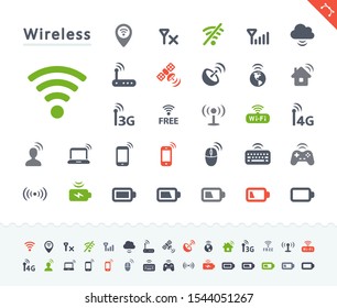 Wireless Technology - Sticker Icons. A set of professional, pixel-aligned icons.