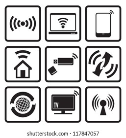 Wireless technology web icons set