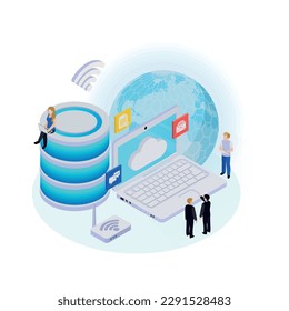 Wireless technology wifi network communication isometric 3d concept vector illustration