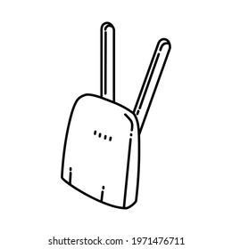 Wireless as Telecommunication Equipment Hand Drawn Icon Set Vector.