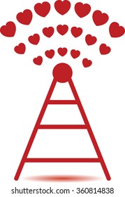 Wireless tower icon.Red hearts.Concept vector.