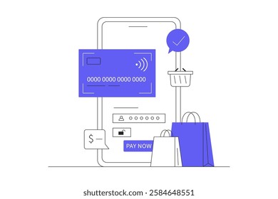 Wireless transaction concept. Make purchases using NFC phone contactless payment. Internet banking. Flat Cartoon Vector Illustration, icon. Stylish abstract web design