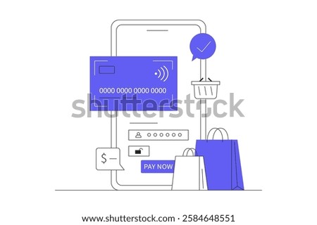 Wireless transaction concept. Make purchases using NFC phone contactless payment. Internet banking. Flat Cartoon Vector Illustration, icon. Stylish abstract web design