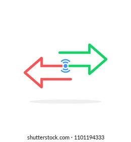 wireless transfer with color arrows. flat simple trend modern linear logotype graphic art design isolated on white background. concept of info fast transference for website and abstract traffic badge