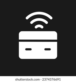 Wireless transfer money dark mode glyph ui icon. Transmit cash online. User interface design. White silhouette symbol on black space. Solid pictogram for web, mobile. Vector isolated illustration
