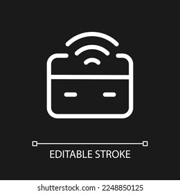 Wireless transfer money pixel perfect white linear ui icon for dark theme. Transmit cash online. Vector line pictogram. Isolated user interface symbol for night mode. Editable stroke. Arial font used