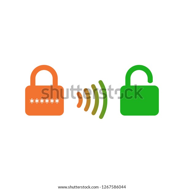 Wireless unlocking lock vector icon, smart\
lock system. Wireless security system. Vector illustration isolated\
on white background.