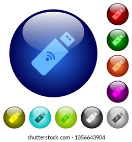 Wireless usb stick icons on round color glass buttons