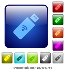 Wireless usb stick icons in rounded square color glossy button set