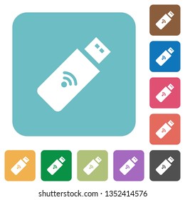 Wireless usb stick white flat icons on color rounded square backgrounds