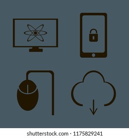 wireless vector icons set. with computer mouse, download, atom monitor and mobile security in set