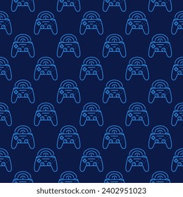 Wireless Videogame Controller vector Joypad concept blue linear seamless pattern