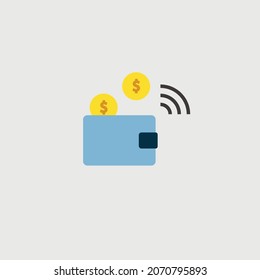 wireless wallet vector icon with coins transaction