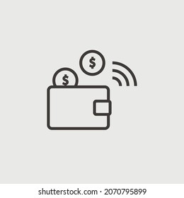 wireless wallet vector icon with coins transaction