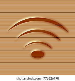 Wireless web icon. Wooden background.