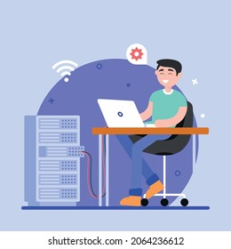 A wireless web server flat illustration 